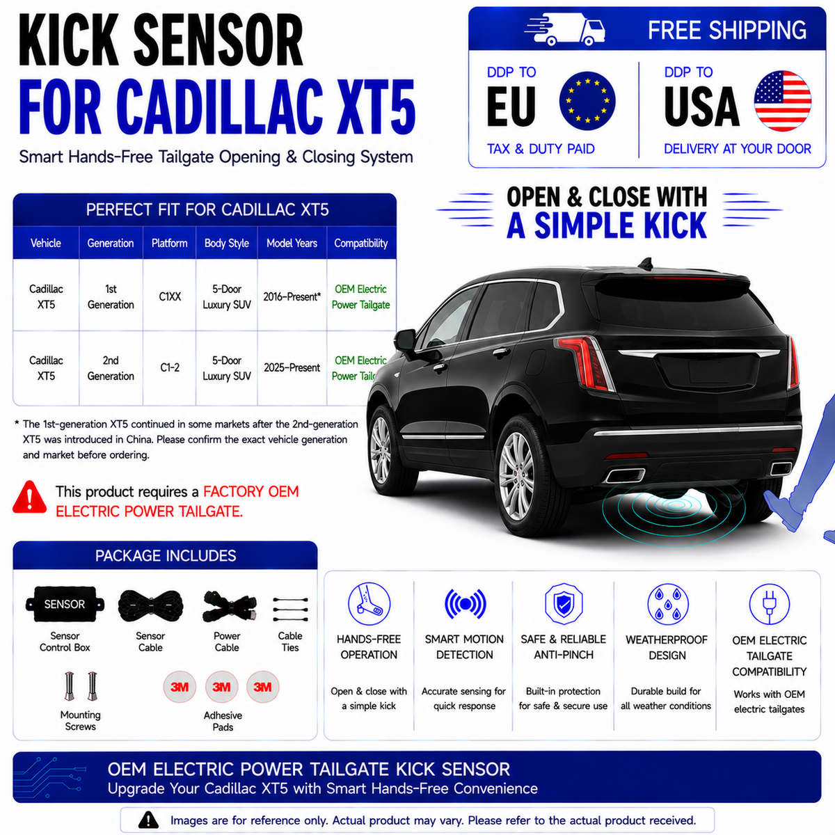 For Cadillac XT5 1st 2nd Gen OEM Electric Power Tailgate Smart Hands-Free Kick Sensor – Foot-Activated Tailgate Opening & Closing System