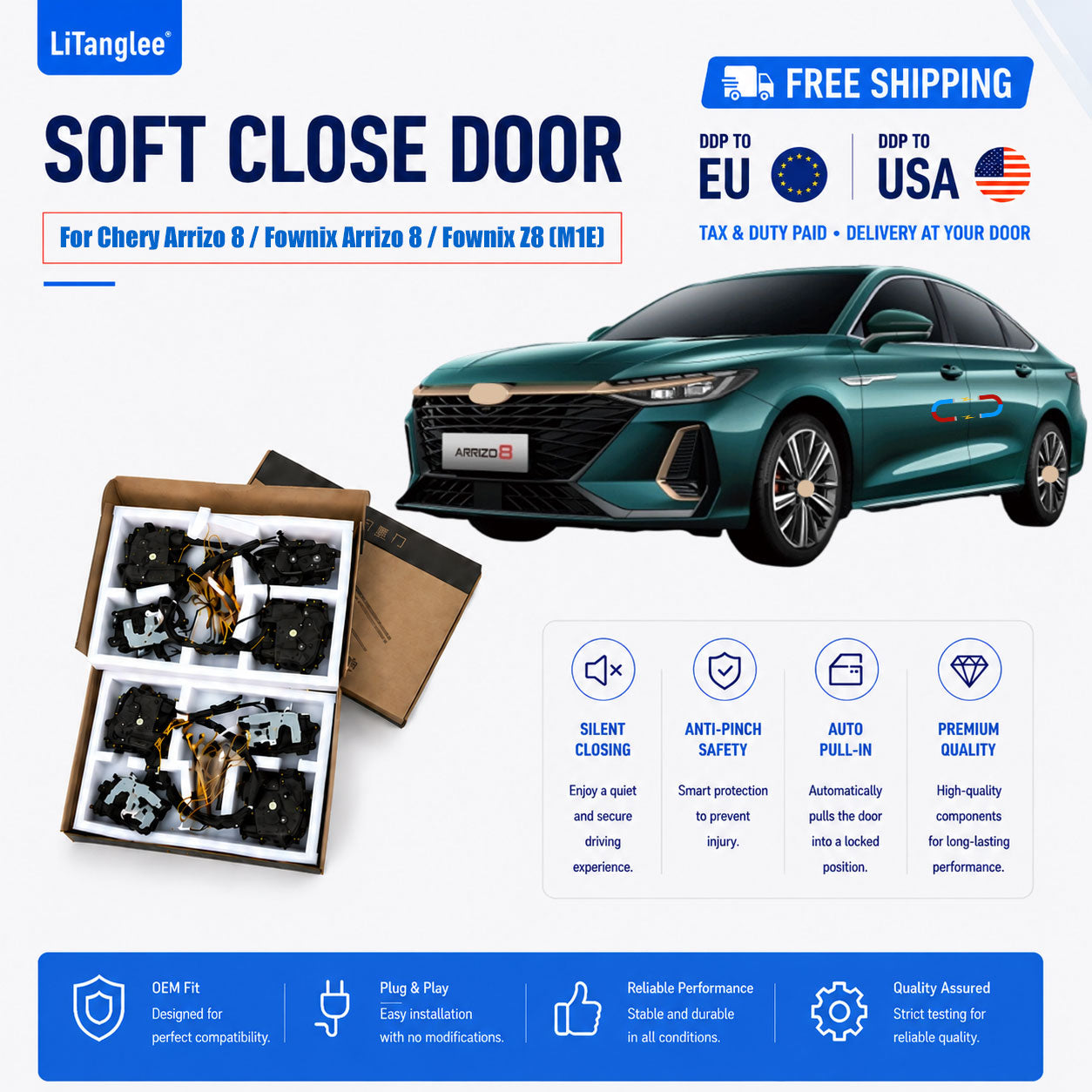 For Chery Arrizo 8 / Fownix Arrizo 8 / Fownix Z8 (M1E) Electric Soft Close Door Upgrade Kit For LiTanglee