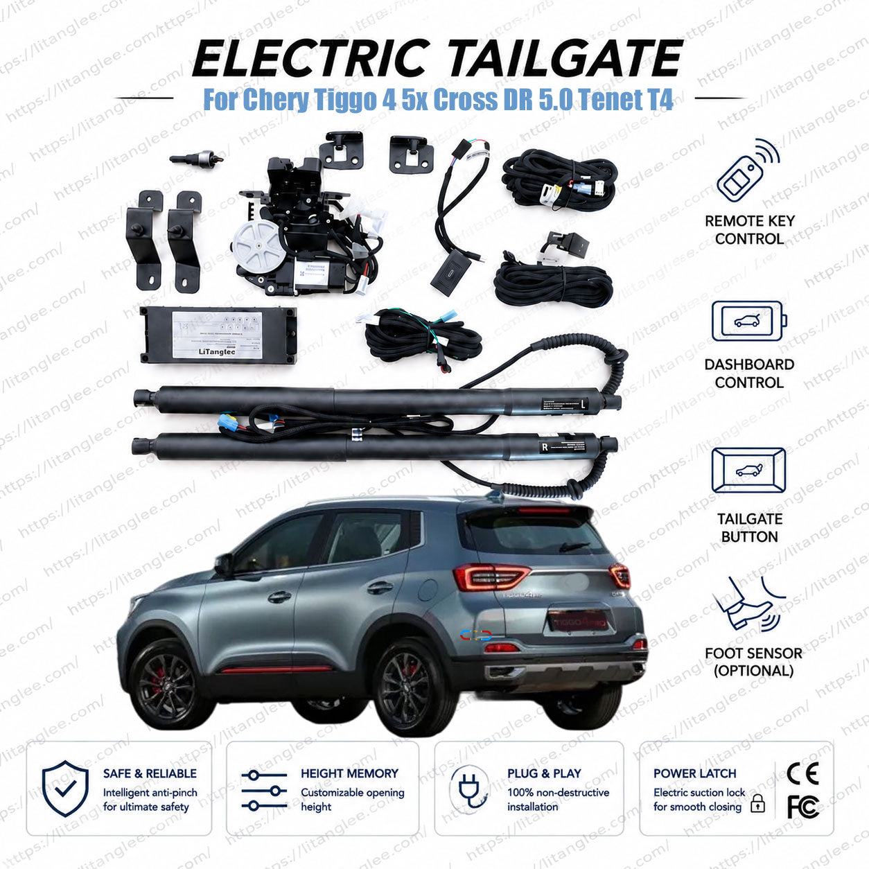 Smart Power Heckklappen-Lift-Kit für Chery Tiggo 4 Pro / 5x / Cross | Passend für DR 4.0 5.0, Sportequipe 5, MVM X55, Tenet T4, Ebro S400 | Intelligenter elektrischer Kofferraumöffner | Doppelstreben | OEM Passform & CE-zertifiziert