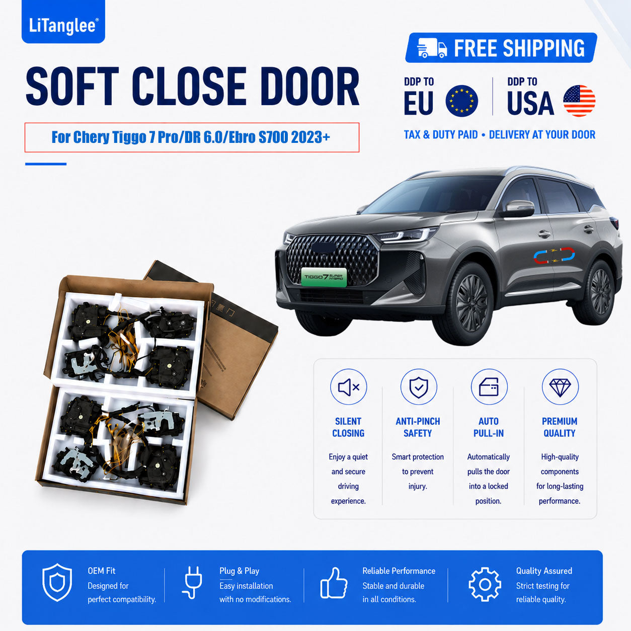 For Chery Tiggo 7 Pro / DR 6.0 / Xcite X-Cross 7 / Ebro S700 / Tenet T7 Electric Soft Close Door Upgrade Kit For LiTanglee