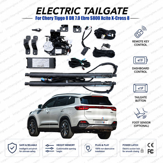 For Chery Tiggo 8 / Chirey Tiggo 8 / T18 2018-2026 Power Tailgate Lift Kit by LiTanglee® | Fits Fownix Tiggo 8, Tiggo Grand Tour, DR 7.0, Sportequipe 7, Ebro S800, Xcite X-Cross 8 | Smart Electric Trunk Opener | Dual Struts | CE Certified