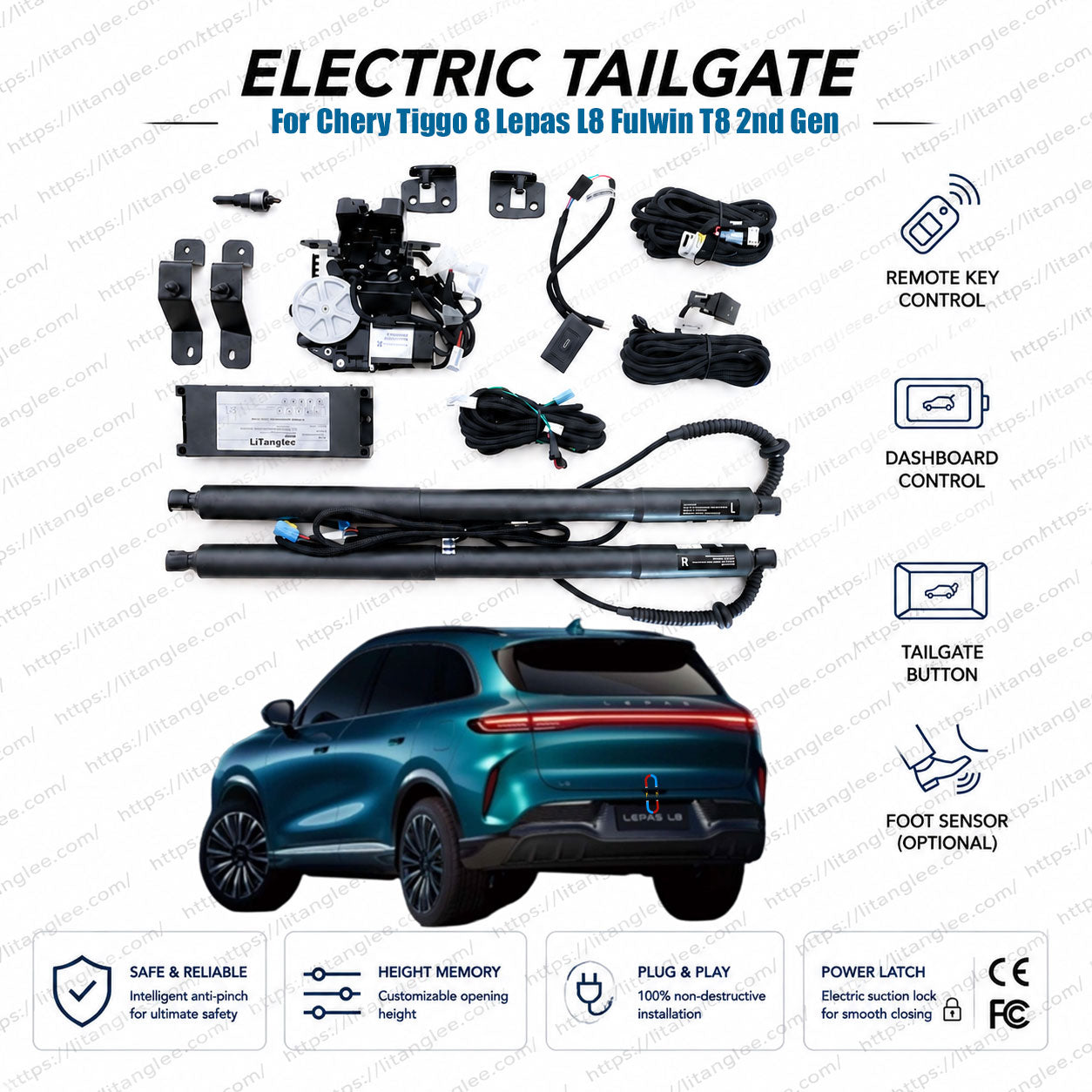 For Chery Tiggo 8 Lepas / Lepas L8 / Fulwin T8 2025-2026 Power Tailgate Lift Kit by LiTanglee® | Smart Electric Trunk Opener | 2nd Generation Flagship SUV | Dual Struts | OEM Fit & CE Certified