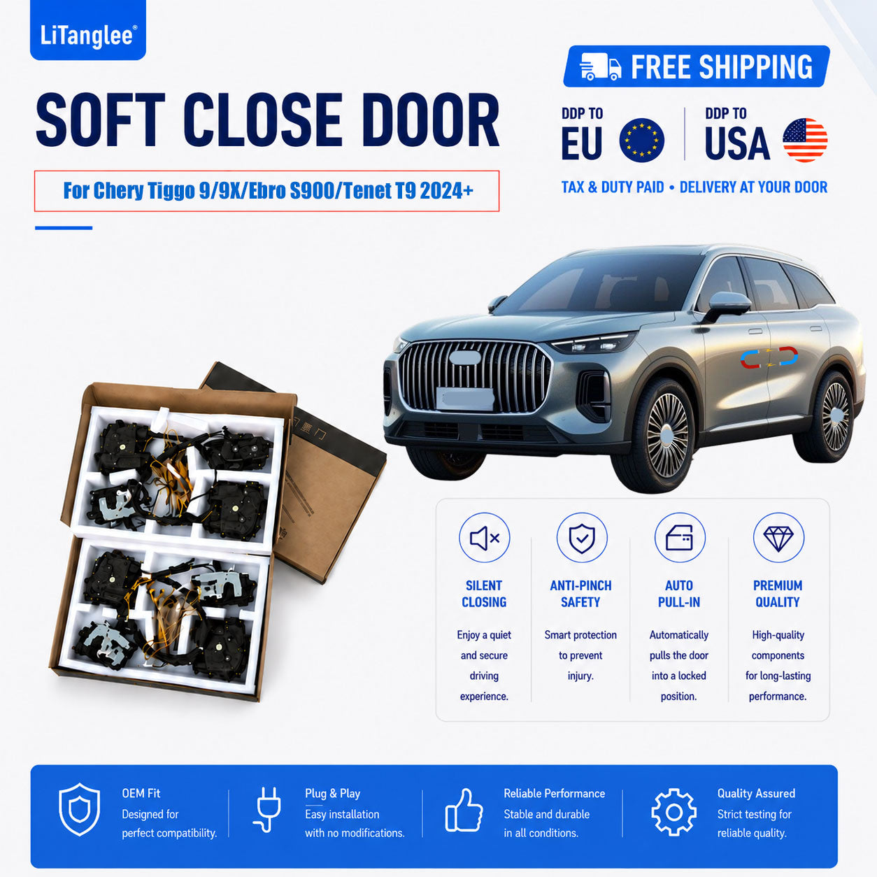For Chery Tiggo 9 / 9X / Fulwin T9 / Ebro S900 / Tenet T9 Electric Soft Close Door Upgrade Kit For LiTanglee