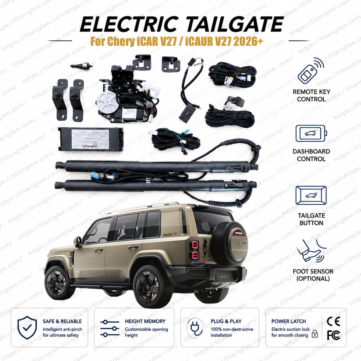 For Chery iCAR V27 / iCAUR V27 2026 Power Tailgate Lift Kit | Smart Electric Side-Opening Trunk Opener | Mid-Size Off-Road EV SUV | Seamlessly Integrates with Factory Suction Lock | Heavy-Duty Strut | CE Certified
