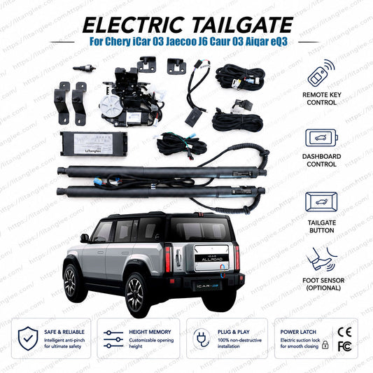 Für Chery iCar 03 / Jaecoo J6 / Caur 03 2024-2026 Elektrischer Heckklappenöffner von LiTanglee® | Passend für Jaecoo EJ6, Jaecoo 6 EV, Chery J6, Aiqar eQ3 | Intelligenter elektrischer seitlicher Kofferraumöffner | Hochleistungs-Strebe | CE-zertifiziert