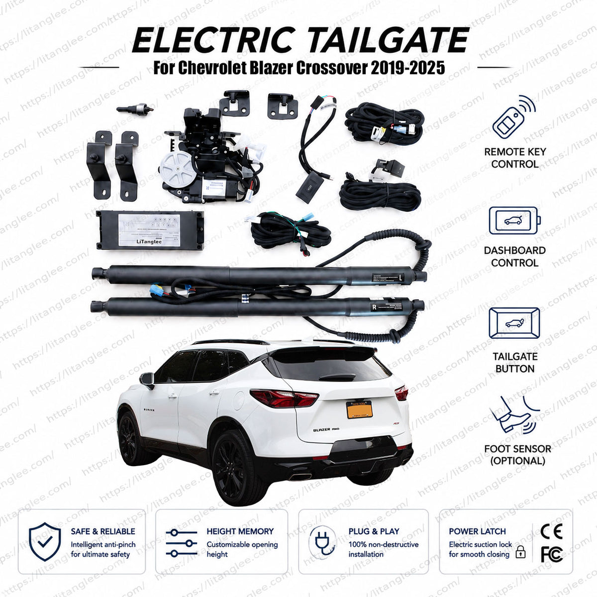 For Chevrolet Blazer Crossover 2019-2025 Smart Power Tailgate Lift Kit by LiTanglee® | Smart Electric Tailgate Opener | Fits Blazer LT, 2LT, 3LT, RS, Premier Trims | Dual Struts | CE Certified
