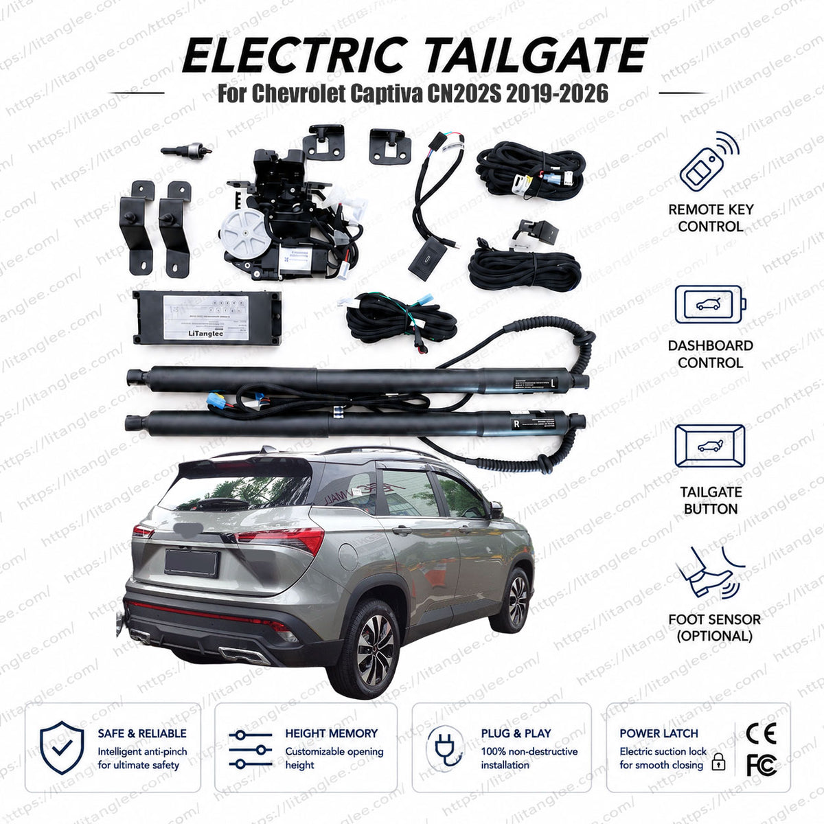 For Chevrolet Captiva CN202S 2019-2026 Smart Power Tailgate Lift Kit by LiTanglee® | Smart Electric Tailgate Opener | Fits Captiva LT, LTZ, Premier Trims | Dual Struts | CE Certified