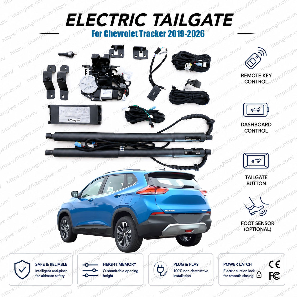 For Chevrolet Tracker 2019-2026 Smart Power Tailgate Lift Kit by LiTanglee® | Smart Electric Tailgate Opener | Fits Tracker 325T, 335T, LS, LT, Premier Trims | Dual Struts | CE Certified