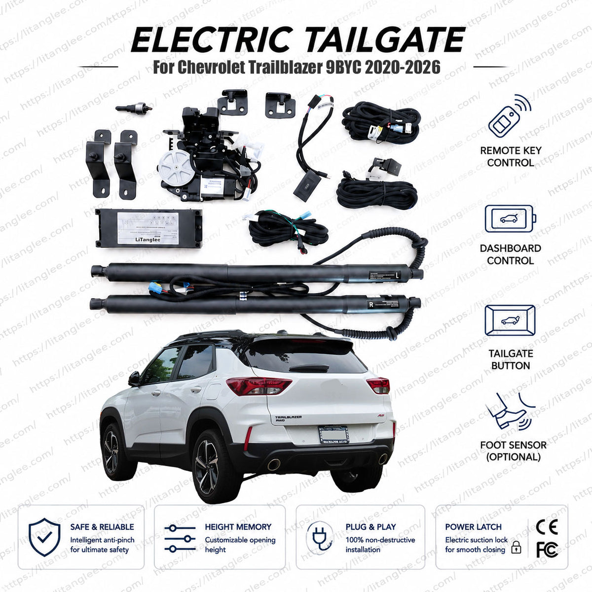 For Chevrolet Trailblazer 9BYC 2020-2026 Smart Power Tailgate Lift Kit by LiTanglee® | Smart Electric Trunk Opener | Fits Trailblazer LS, LT, ACTIV, RS Trims | Dual Struts | CE Certified