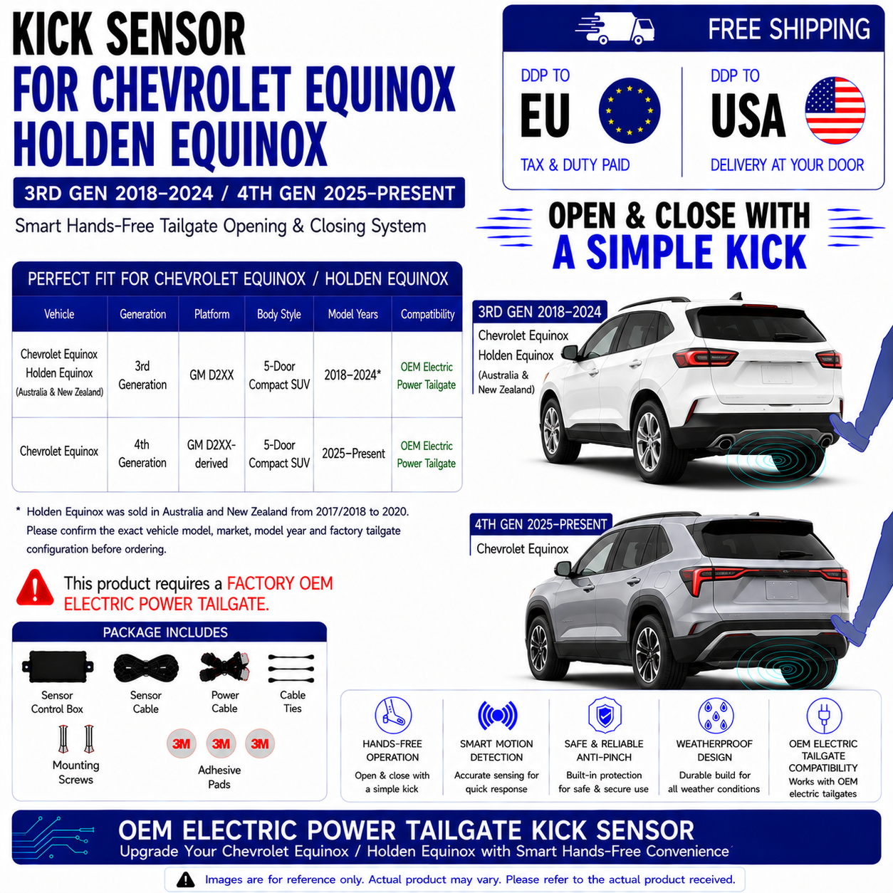 For Chevrolet Equinox Holden Equinox 3rd 4th Gen OEM Electric Power Tailgate Smart Hands-Free Kick Sensor – Foot-Activated Tailgate Opening & Closing System
