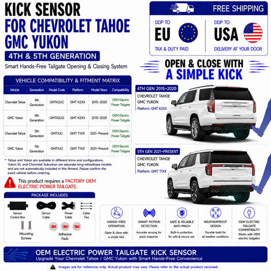 For Chevrolet Tahoe GMC Yukon 4th 5th Gen GMTK2UC GMTK2UG GMT1UC GMT1UG OEM Electric Power Tailgate Smart Hands-Free Kick Sensor – Foot-Activated Tailgate Opening & Closing System