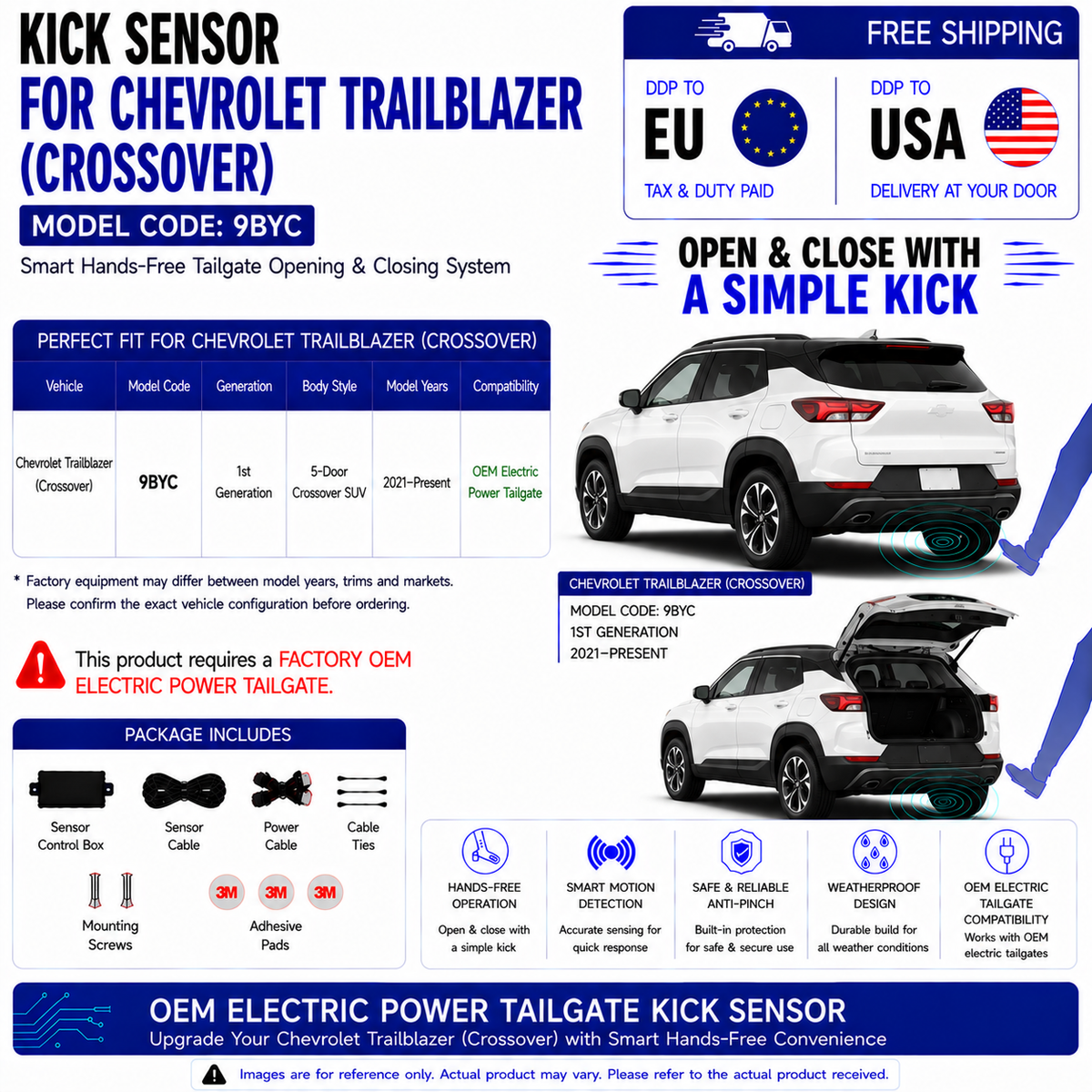 For Chevrolet Trailblazer Crossover 9BYC 1st Gen OEM Electric Power Tailgate Smart Hands-Free Kick Sensor – Foot-Activated Tailgate Opening & Closing System