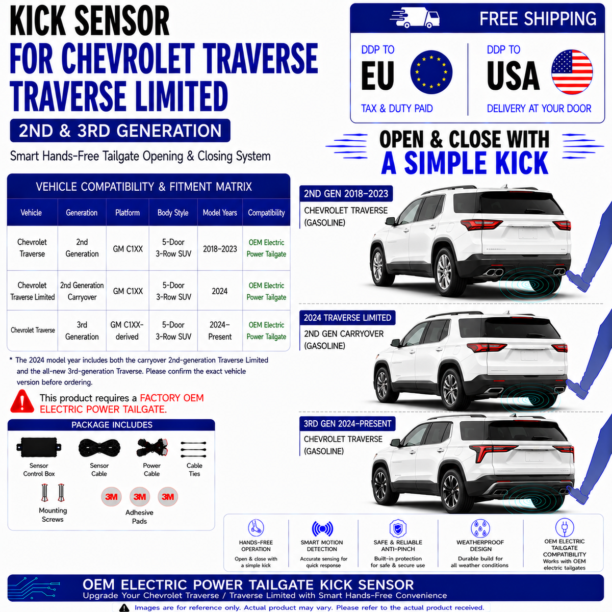 For Chevrolet Traverse Traverse Limited 2nd 3rd Gen OEM Electric Power Tailgate Smart Hands-Free Kick Sensor – Foot-Activated Tailgate Opening & Closing System
