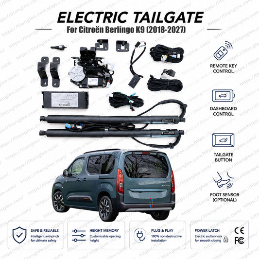 For Citroën Berlingo K9 2018-2027 Smart Power Tailgate Lift Kit by LiTanglee® | Electric Trunk Opener with Soft Close | Heavy-Duty Actuators for Large Van Doors | Non-Destructive Installation