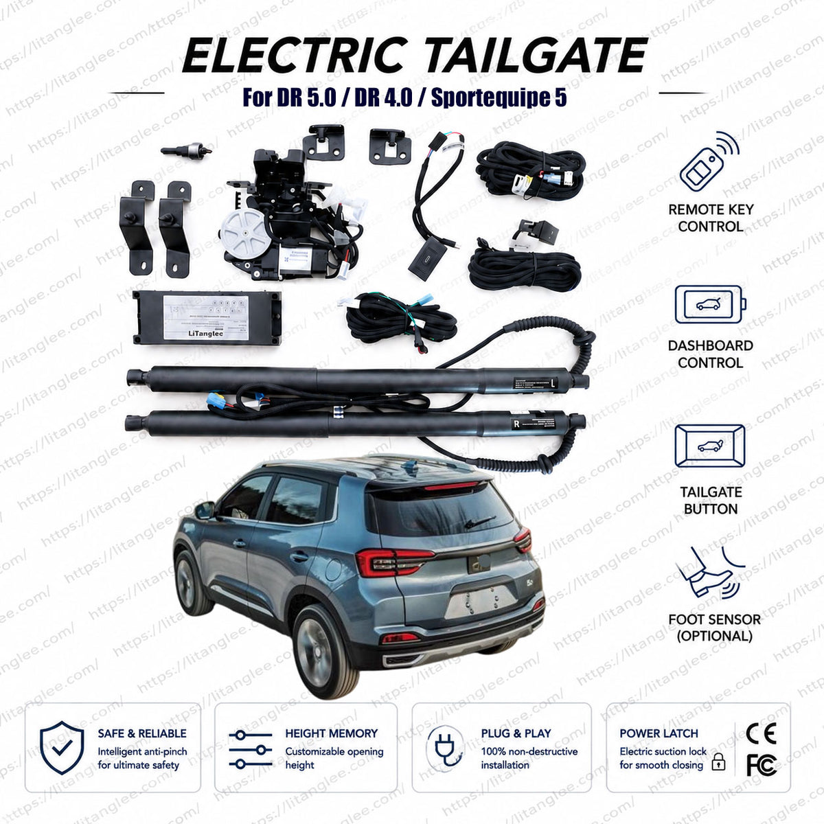 DR 5.0 / DR 4.0 / Sportequipe 5 Power Tailgate Lift Kit | Smart Electric Trunk Opener | Dual Struts | OEM Fit & CE Certified