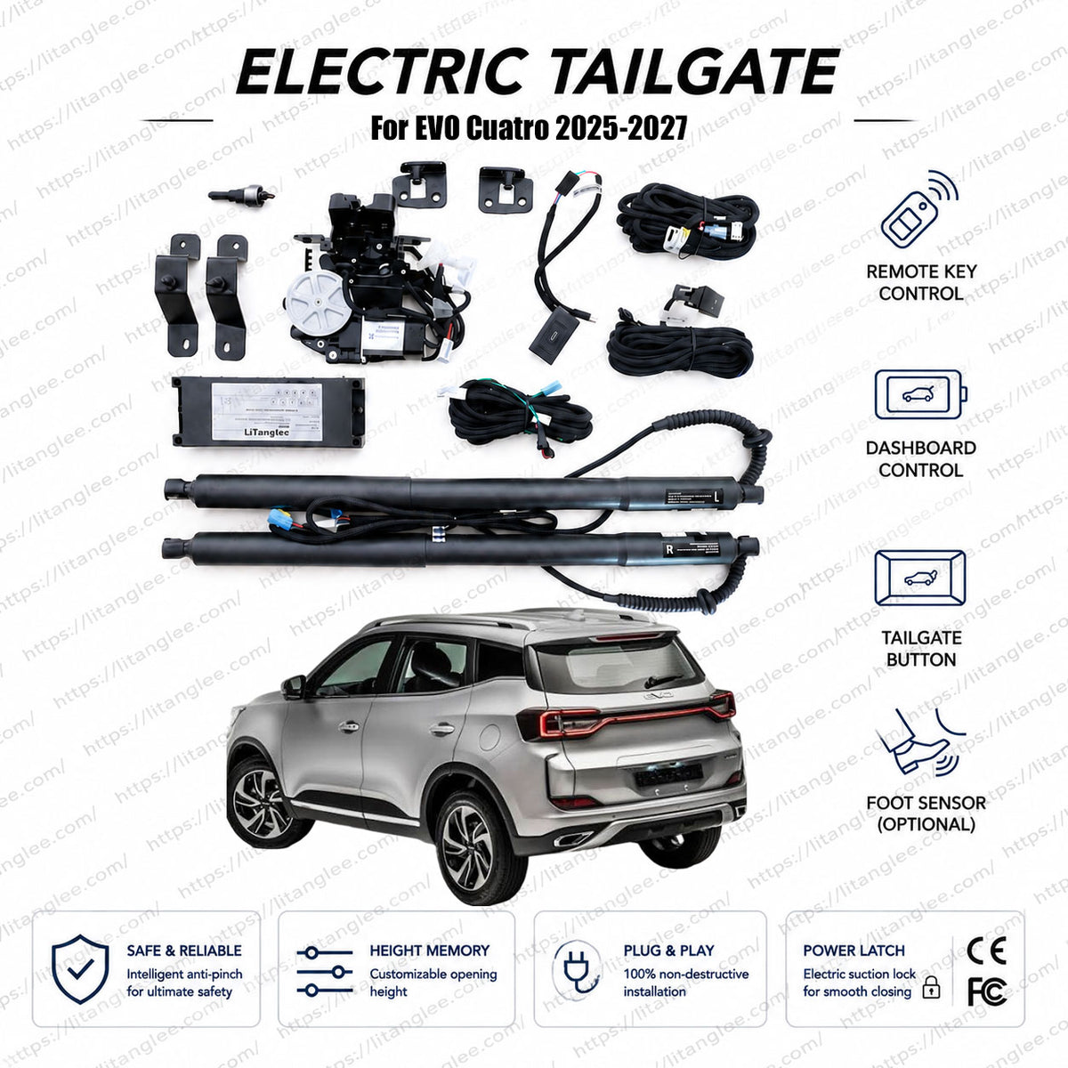 For EVO Cuatro 2025-2027 Power Tailgate Lift Kit by LiTanglee® | Smart Electric Trunk Opener | Dual Electric Struts | CE Certified