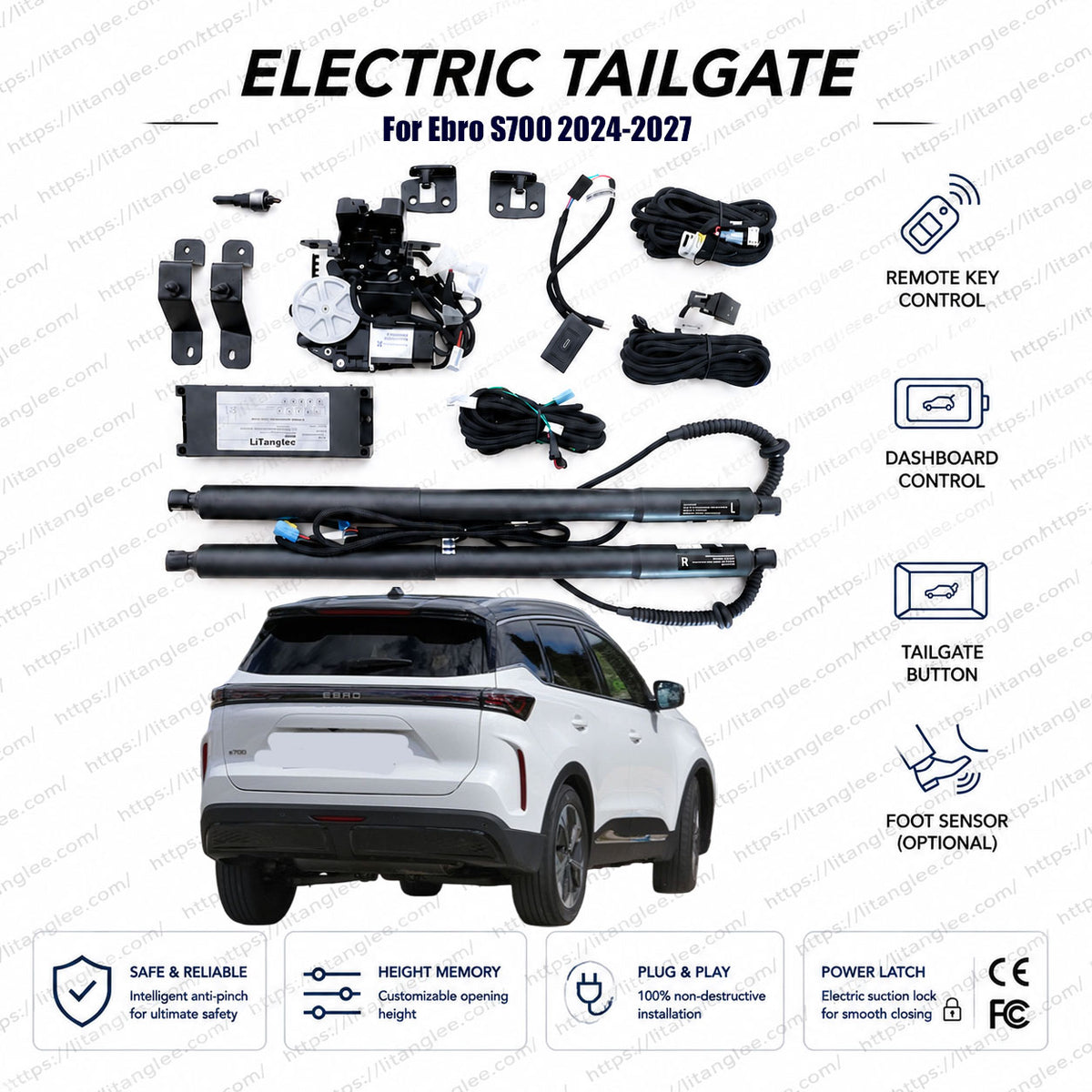 For Ebro S700 2024-2027 Smart Power Tailgate Lift Kit | Electric Trunk Opener | Chery T1X Platform | Dual Electric Struts | OEM Fit