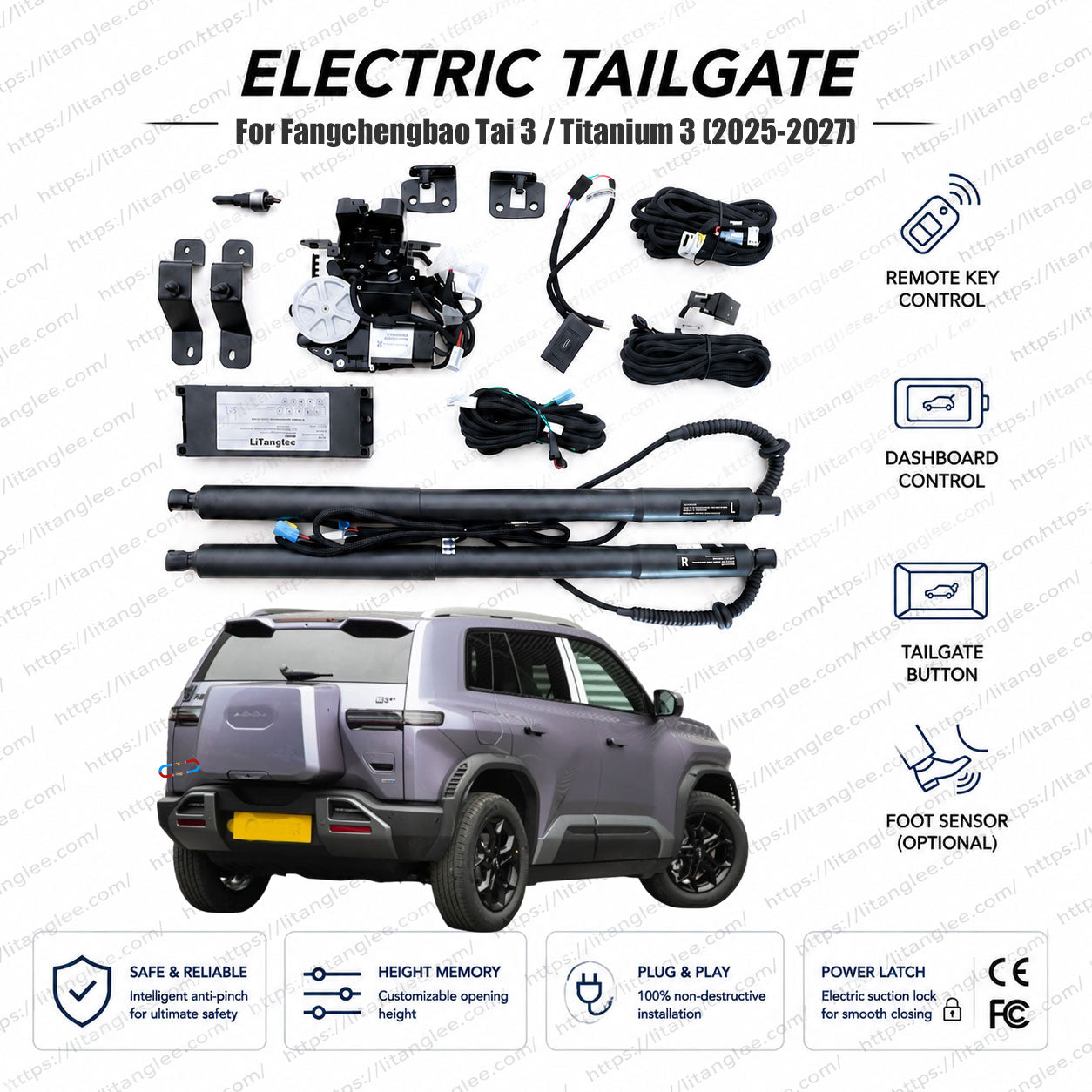 Für Fangchengbao Tai 3 / Titanium 3 2025-2026 Smart Power Heckklappen-Lift-Kit von LiTanglee® | Elektrischer Kofferraumöffner mit Soft-Close | Volldigitale Bus-Integration | Präzisions-Antriebe | Zerstörungsfreie Installation