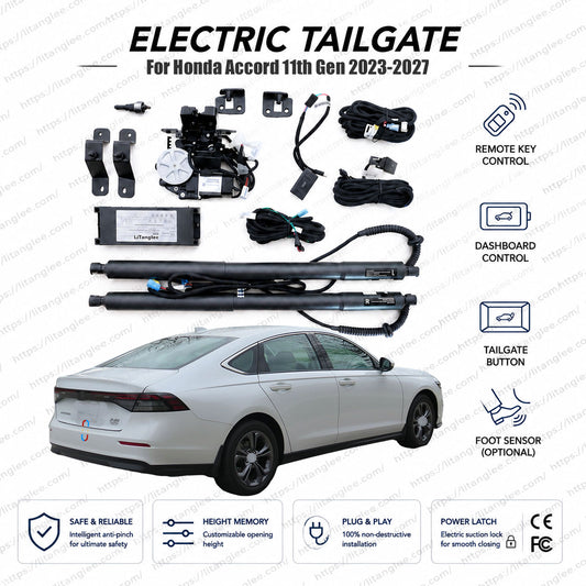 For Honda Accord 11th Generation 2023-2027 Smart Power Tailgate Lift Kit by LiTanglee® | Smart Electric Trunk Opener | Fits Accord LX, EX, Sport, EX-L, Sport-L, Touring i-MMD Hybrid, CY1, CY2 | Dual Struts | CE Certified