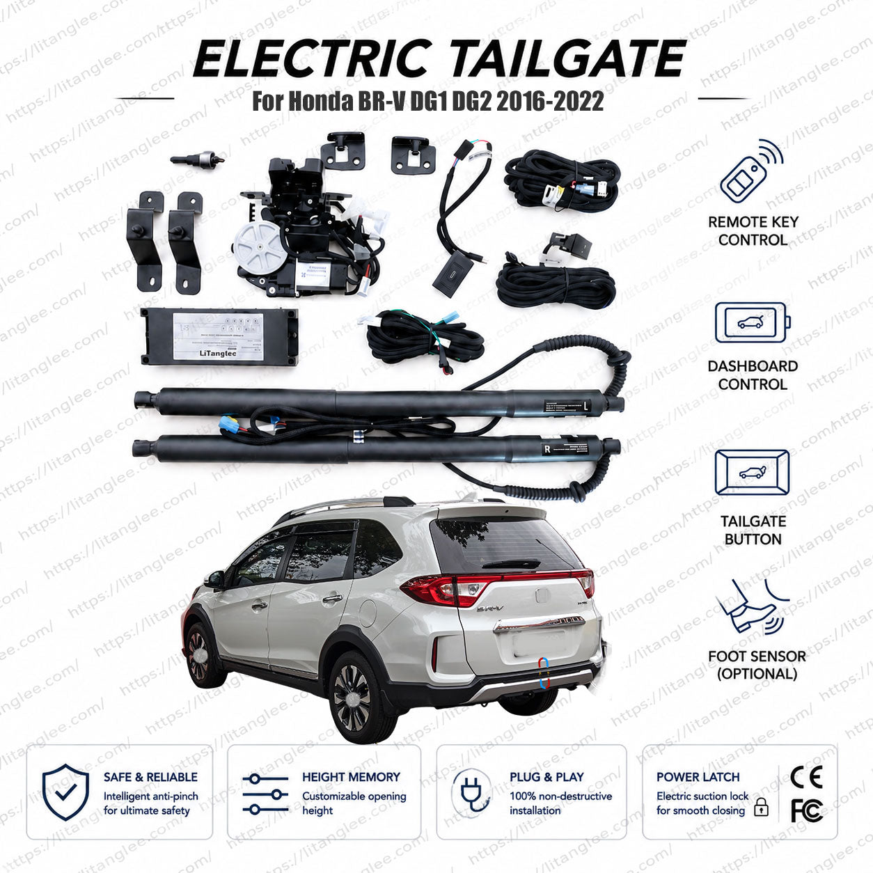 For Honda BR-V DG1 DG2 Series 2016-2022 Smart Power Tailgate Lift Kit by LiTanglee® | Smart Electric Trunk Opener | Fits BR-V Prestige, V, E, S Trims, DG1 DG2 Chassis | Heavy-Duty Dual Struts | CE Certified