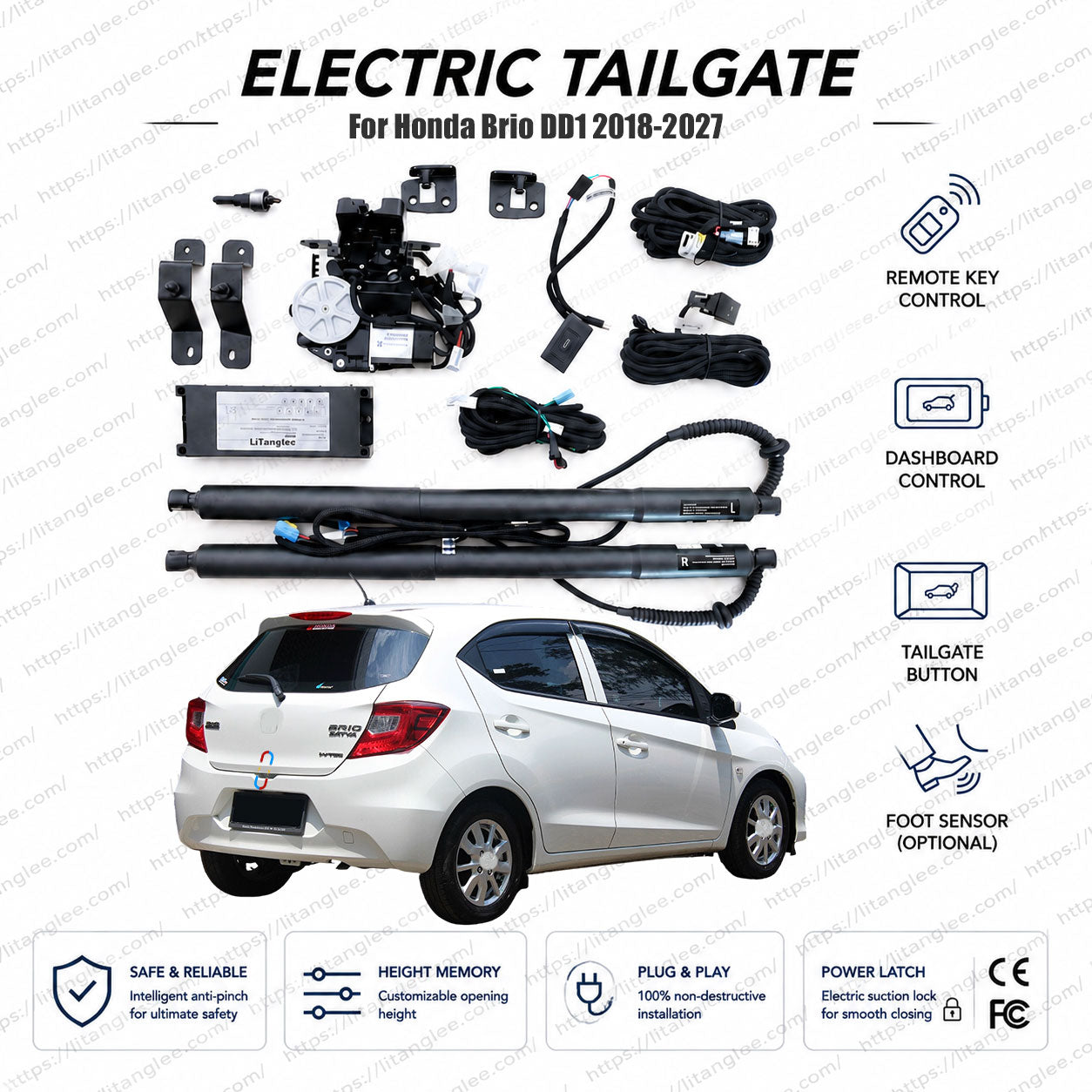 For Honda Brio DD1 Series 2018-2027 Smart Power Tailgate Lift Kit by LiTanglee® | Smart Electric Trunk Opener | Fits 2nd Gen Brio RS, Satya E, S Trims, DD1 Chassis | Dual Struts | CE Certified