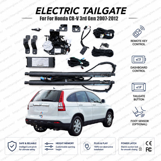For Honda CR-V 3rd Generation 2007-2012 Smart Power Tailgate Lift Kit by LiTanglee® | Smart Electric Trunk Opener | Fits CR-V LX, EX, EX-L, 4WD, i-VTEC, RE1, RE2, RE3, RE4 | Dual Struts | CE Certified