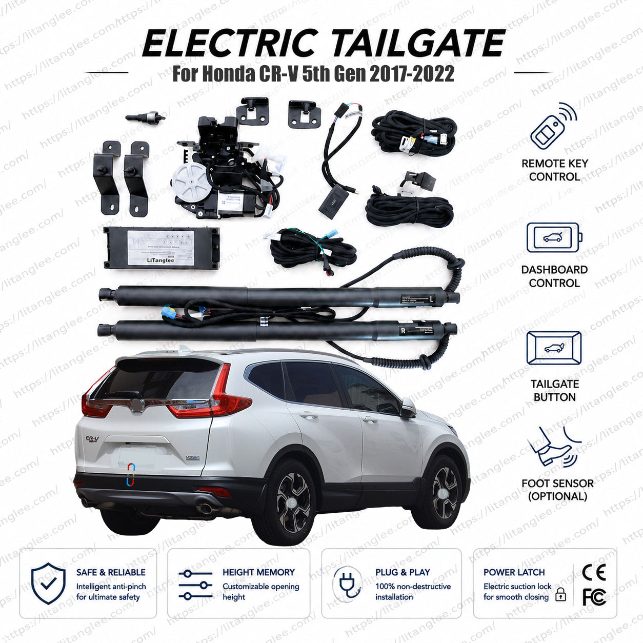 Für Honda CR-V 5. Generation 2017-2022 Smart Power Heckklappenlift-Kit von LiTanglee® | Intelligenter elektrischer Kofferraumöffner | Passend für CR-V LX, EX, EX-L, Sport, Touring, i-MMD Hybrid, RW1, RW2, RT5, RT6 | Doppelstreben | CE-zertifiziert