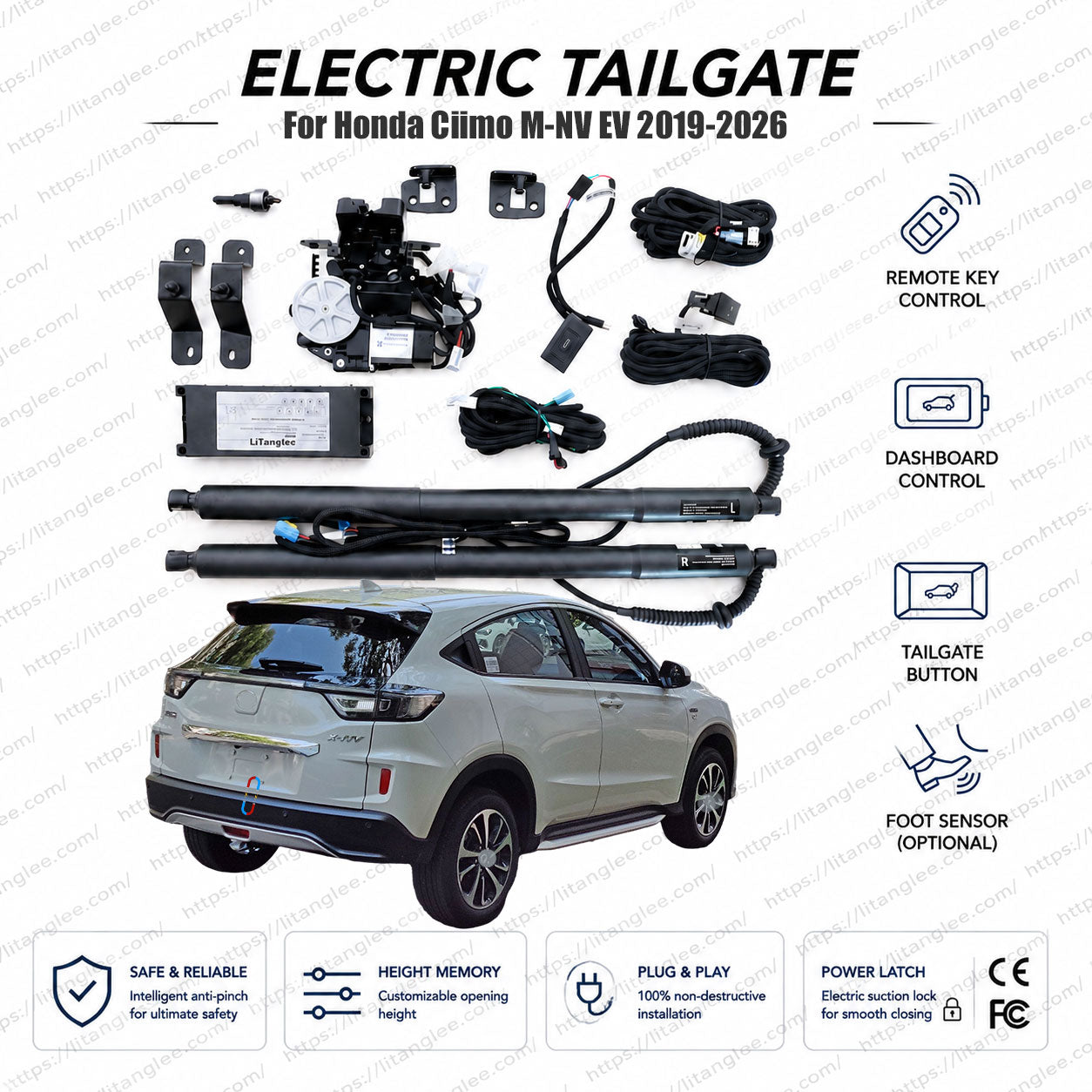 For Honda Ciimo M-NV / X-NV Electric SUV 2019-2026 Smart Power Tailgate Lift Kit by LiTanglee® | Smart Electric Trunk Opener | Fits Ciimo M-NV EV, Dongfeng Honda Electric, EV Matrix | Dual Struts | CE Certified