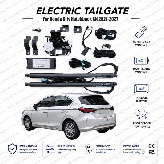 For Honda City Hatchback GN5 GN6 GN7 Series 2021-2026 Smart Power Tailgate Lift Kit by LiTanglee® | Smart Electric Trunk Opener | Fits City Hatchback RS, e:HEV Hybrid, V, S+, GN Chassis | Dual Struts | CE Certified