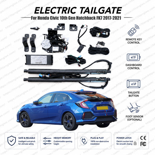 Für Honda Civic 10. Generation Schrägheck 2017-2021 Smart Power Heckklappen-Hebekit von LiTanglee® | Intelligenter elektrischer Kofferraumöffner | Passend für Civic Hatch Sport, Sport Touring, LX, EX, FK7 | Zwei Streben | CE-zertifiziert