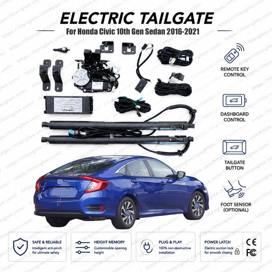 Für Honda Civic 10. Generation Limousine 2016-2021 Smart Power Heckklappenlift-Kit von LiTanglee® | Intelligenter elektrischer Kofferraumöffner | Passend für Civic LX, EX, Sport, Touring Limousine, FC1, FC2 | Doppelte Streben | CE-zertifiziert
