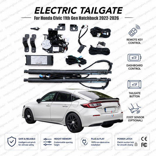 For Honda Civic 11th Generation Hatchback/Liftback 2022-2026 Smart Power Tailgate Lift Kit by LiTanglee® | Smart Electric Trunk Opener | Fits Civic LX, Sport, EX-L, e:HEV Hybrid Hatch, FL1, FL2, FL4 | Dual Struts | CE Certified