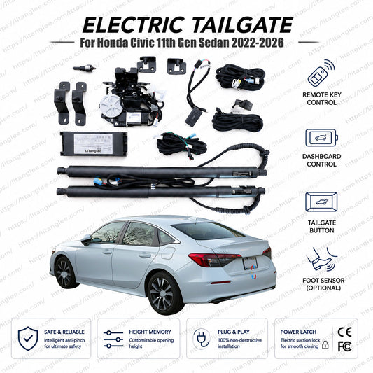 For Honda Civic 11th Generation Sedan 2022-2026 Smart Power Tailgate Lift Kit by LiTanglee® | Smart Electric Trunk Opener | Fits Civic LX, Sport, EX, Touring, e:HEV Hybrid Sedan, FE1, FE2, FE3, FE4 | Dual Struts | CE Certified