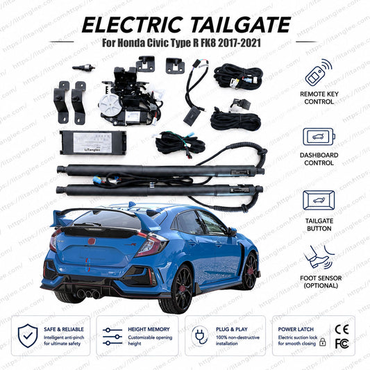 For Honda Civic Type R FK8 Hatchback 2017-2021 Smart Power Tailgate Lift Kit by LiTanglee® | Smart Electric Trunk Opener | Fits Civic Type R Base, Touring Specs, FK8 Chassis | Heavy-Duty Spoiler-Calibrated Dual Struts | CE Certified