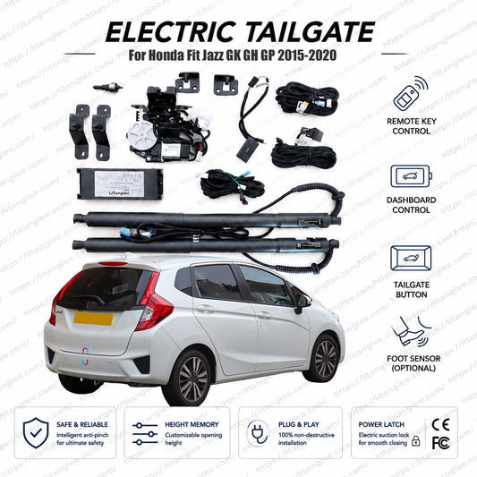 Für Honda Fit / Jazz GK GH GP Serie 2015-2020 Smart Power Heckklappen-Lift-Kit von LiTanglee® | Smart Electric Trunk Opener | Passend für Fit Sport, LX, EX, Jazz RS, Hybrid, GK5, GP5 | Dual Struts | CE-zertifiziert