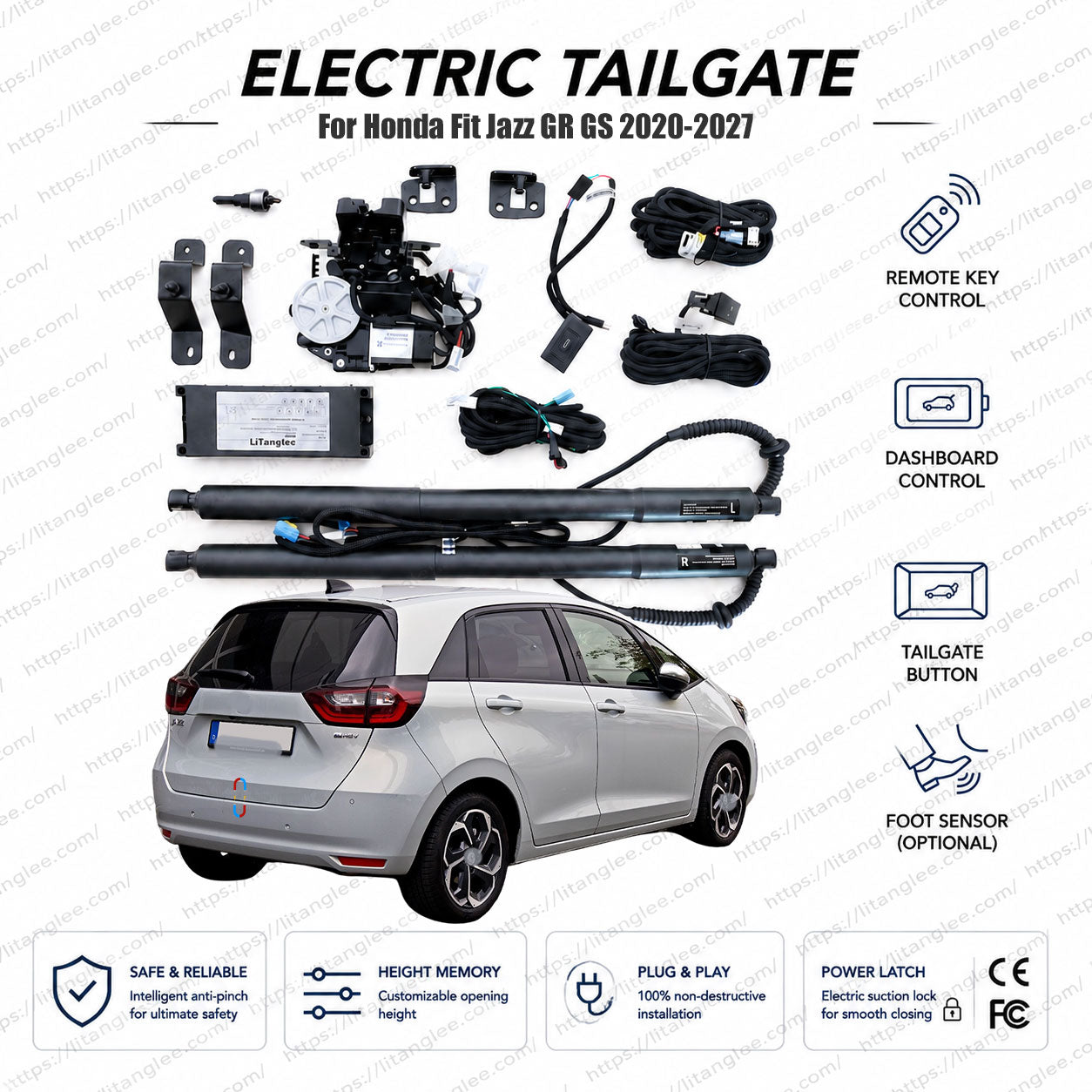 Für Honda Fit / Jazz GR GS Serie 2020-2027 Smart Power Heckklappenlift-Kit von LiTanglee® | Intelligenter elektrischer Kofferraumöffner | Passt für Fit Crosstar, Home, Luxe, Jazz e:HEV Hybrid, GR3, GS4 | Doppelte Gasfedern | CE-zertifiziert
