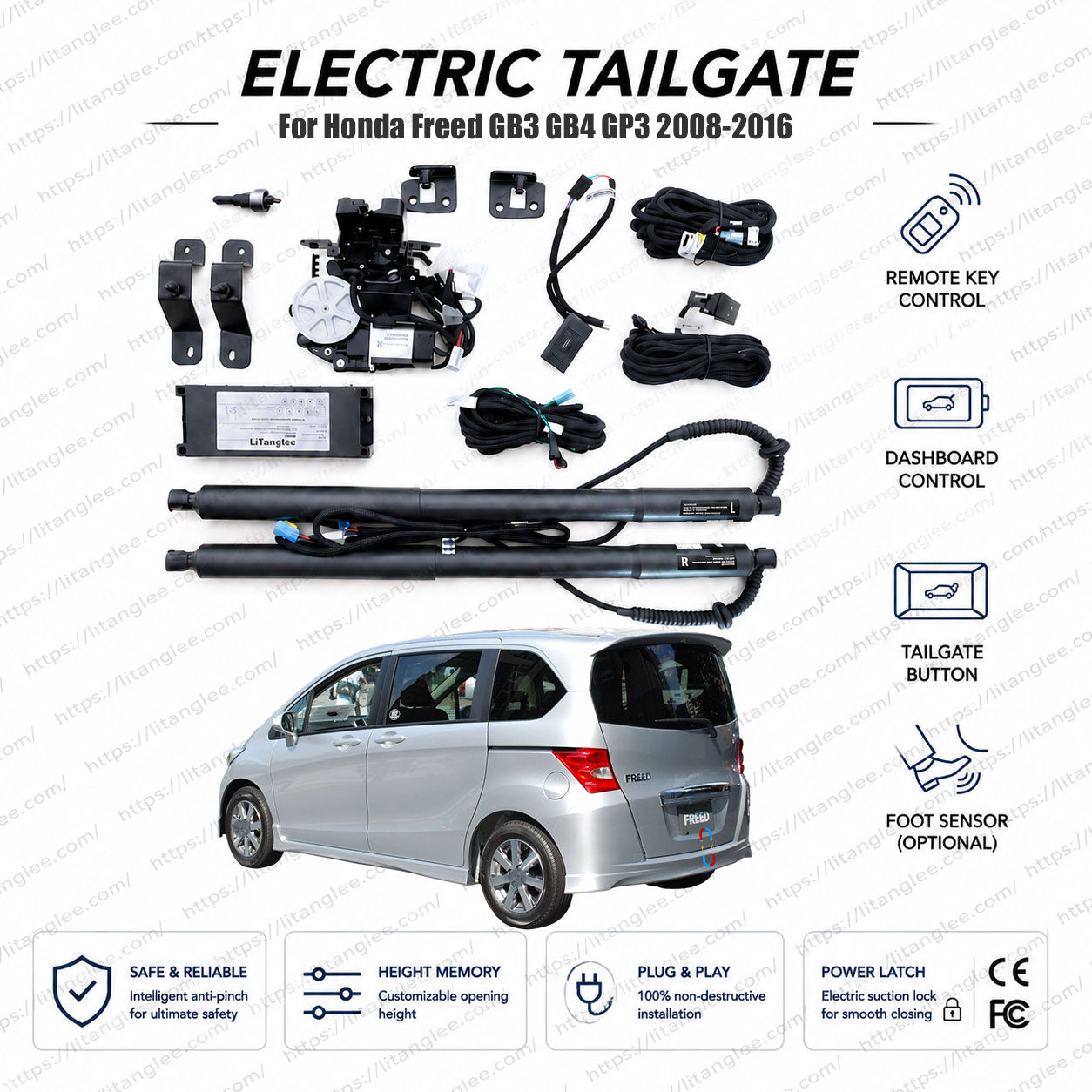 For Honda Freed GB3 GB4 GP3 Series 2008-2016 Smart Power Tailgate Lift Kit by LiTanglee® | Smart Electric Trunk Opener | Fits Freed Flex, G Aero, Hybrid Just Selection, Spike Models | Dual Struts | CE Certified