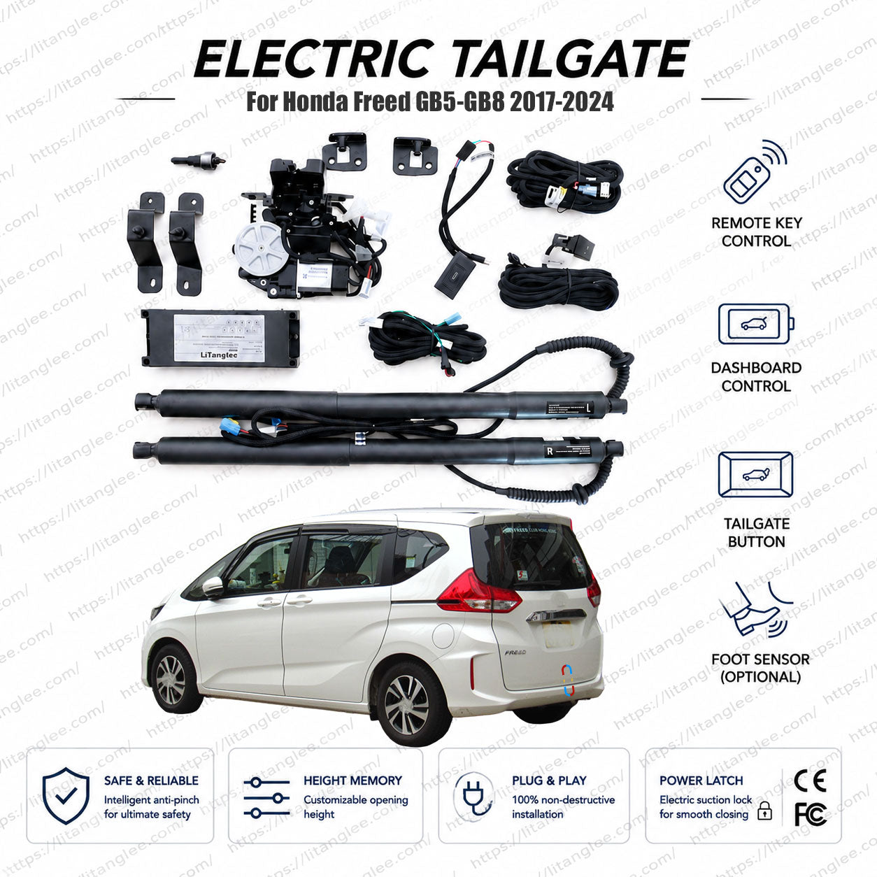 For Honda Freed GB5 GB6 GB7 GB8 Series 2017-2024 Smart Power Tailgate Lift Kit by LiTanglee® | Smart Electric Trunk Opener | Fits Freed Crosstar, G, Modulo X, Hybrid, Freed+ Models | Dual Struts | CE Certified