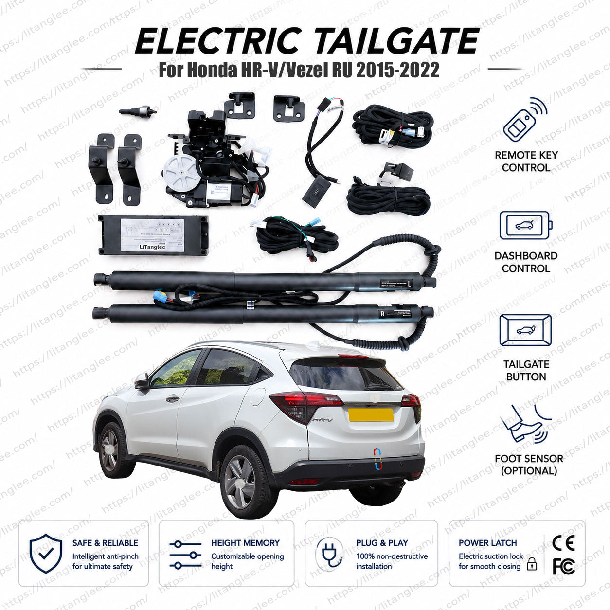 For Honda HR-V / Vezel / XR-V RU Series 2015-2022 Smart Power Tailgate Lift Kit by LiTanglee® | Smart Electric Trunk Opener | Fits HR-V LX, Sport, EX, EX-L, RU1, RU2, RU3, RU4 | Dual Struts | CE Certified