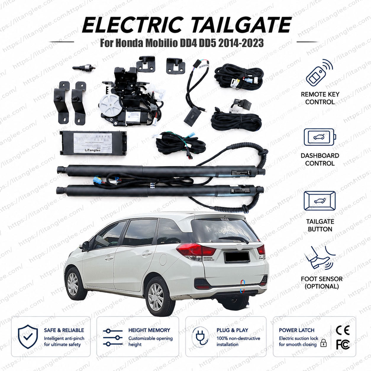 For Honda Mobilio DD4 DD5 Series 2014-2023 Smart Power Tailgate Lift Kit by LiTanglee® | Smart Electric Trunk Opener | Fits Mobilio RS Sport, E, S, V, Prestige Trims, DD4 DD5 Chassis | Heavy-Duty Dual Struts | CE Certified