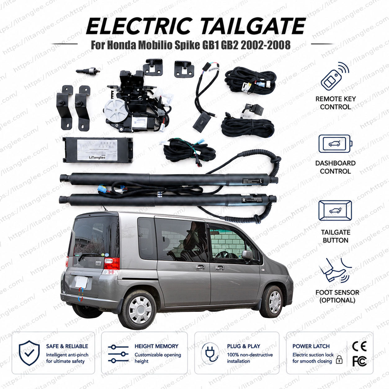 For Honda Mobilio Spike GB1 GB2 Series 2002-2008 Smart Power Tailgate Lift Kit by LiTanglee® | Smart Electric Trunk Opener | Fits Mobilio Spike AU, Active, Just Selection Matrix, GB1 GB2 Chassis | Dual Struts | CE Certified