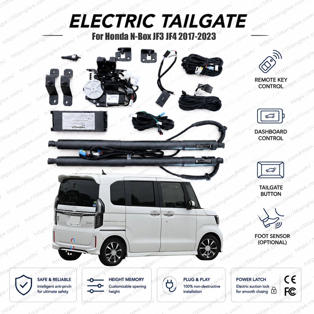For Honda N-Box / N-Box Custom JF3 JF4 Series 2017-2023 Smart Power Tailgate Lift Kit by LiTanglee® | Smart Electric Trunk Opener | Fits N-Box Custom G-EX, L Turbo, Slope, Special Editions | Dual Struts | CE Certified