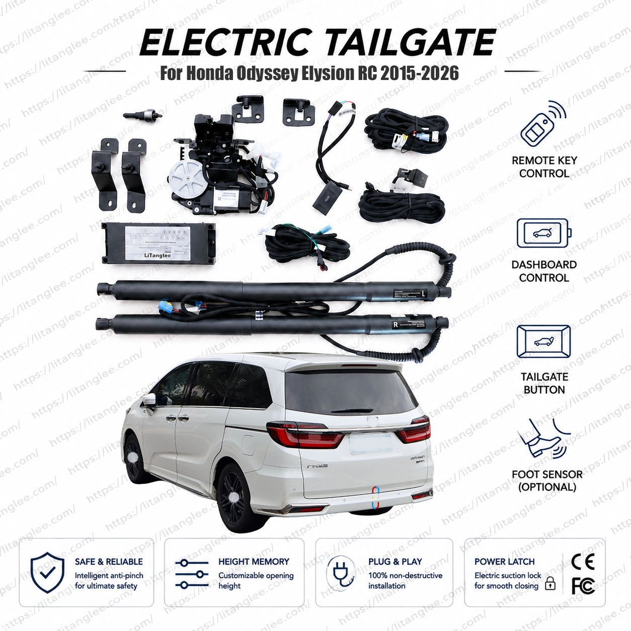 Für Honda Odyssey / Elysion RC Serie 2015-2026 Smart Power Heckklappen-Liftsystem von LiTanglee® | Intelligenter elektrischer Kofferraumöffner | Passend für Odyssey EX, EX-L, Elysion Luxury, e:HEV Hybrid, RC1, RC2, RC4 | Doppelstreben | CE-zertifiziert