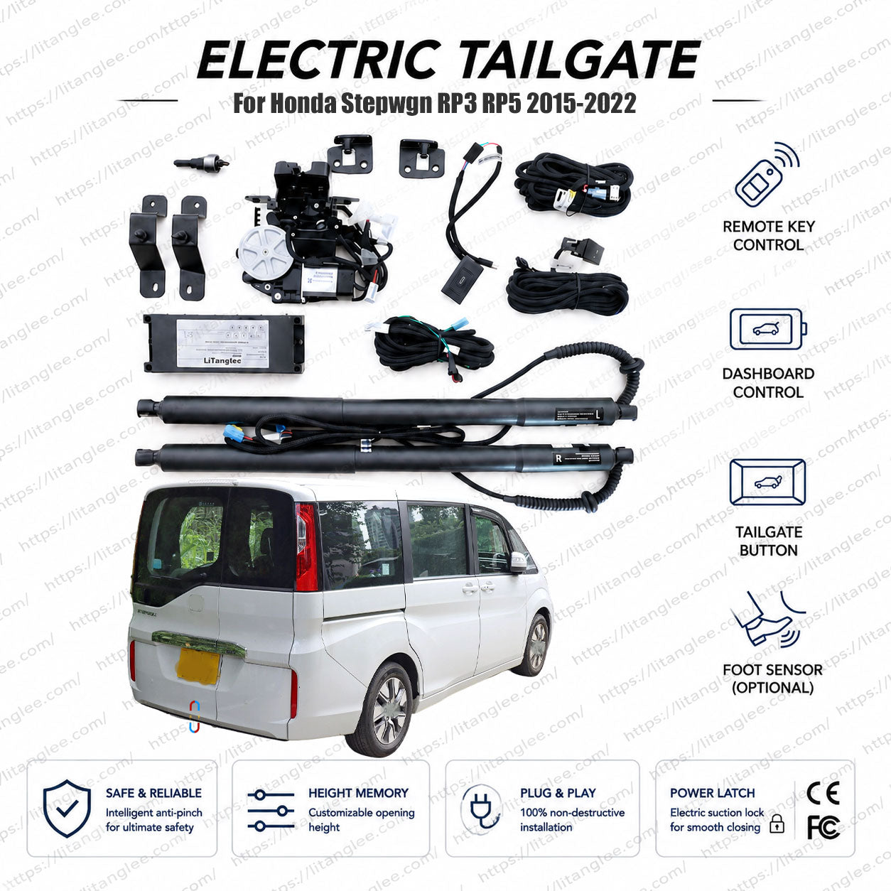 For Honda Stepwgn RP1-RP5 Series 2015-2022 Smart Power Tailgate Lift Kit by LiTanglee® | Smart Electric Trunk Opener | Fits Stepwgn Spada, Cool Spirit, AIR, G, Hybrid e:HEV | Waku Waku Gate Compatible Dual Struts | CE Certified