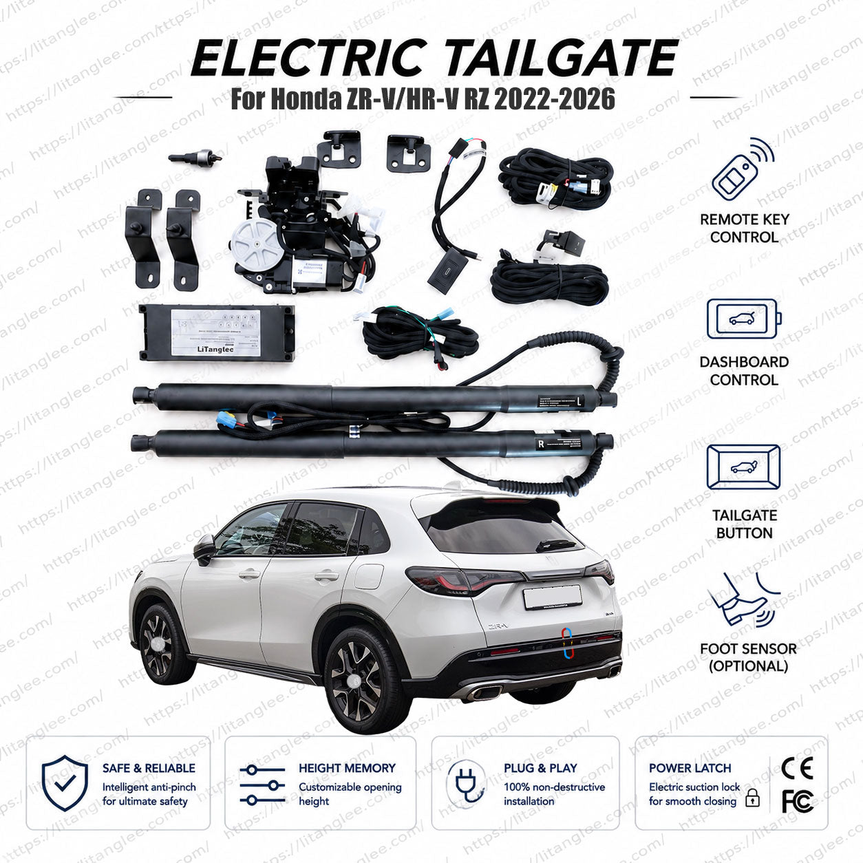 For Honda ZR-V / HR-V (North America) RZ Series 2022-2026 Smart Power Tailgate Lift Kit by LiTanglee® | Smart Electric Trunk Opener | Fits ZR-V LX, Sport, EX-L, e:HEV Hybrid, RZ1, RZ2, RZ3, RZ4, RZ5, RZ6 | Dual Struts | CE Certified