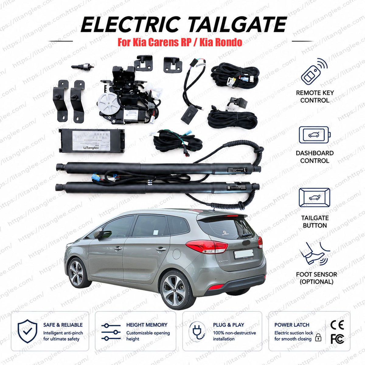 For Kia Carens RP / Kia Rondo (Canada, 2013–2017) Smart Power Tailgate Lift Kit by LiTanglee® | Smart Electric Trunk Opener | Fits LX, EX, SX Trims | Dual Struts | CE Certified