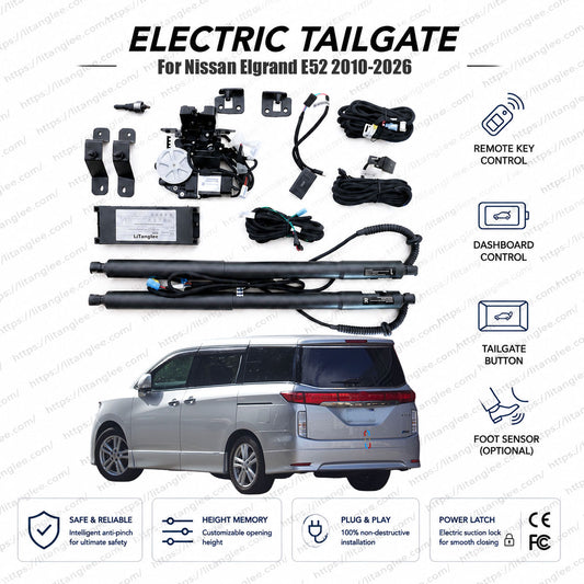 For Nissan Elgrand E52 Series 2010-2026 Smart Power Tailgate Lift Kit by LiTanglee® | Smart Electric Trunk Opener with Soft Close | Fits Elgrand Highway Star, 250XG, Rider, E52 Chassis | Dual Struts | CE Certified
