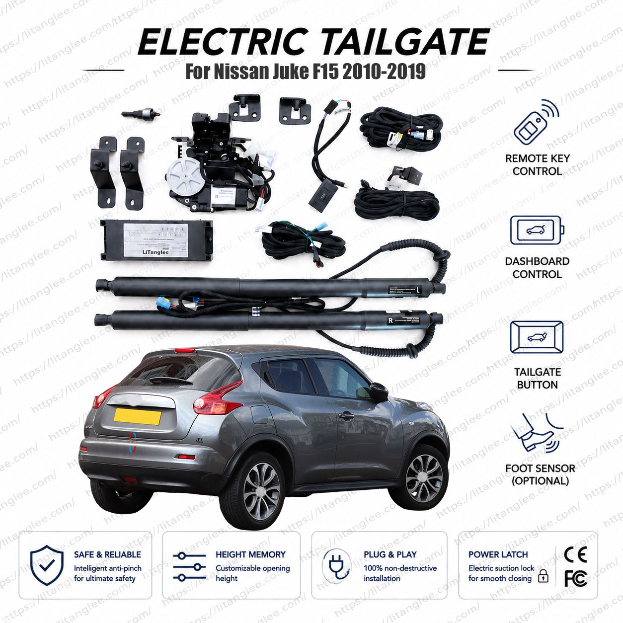 For Nissan Juke F15 Series 2010-2019 Smart Power Tailgate Lift Kit by LiTanglee® | Smart Electric Trunk Opener with Soft Close | Fits Juke NISMO, Tekna, Acenta, 16GT, F15 Chassis | Dual Struts | CE Certified