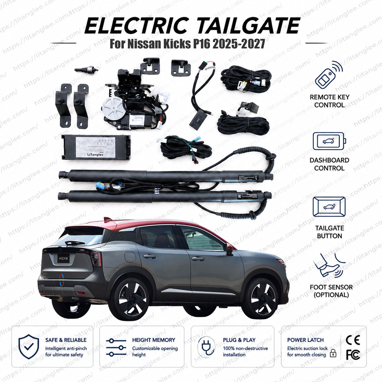 For Nissan Kicks P16 Series 2025-2027 Smart Power Tailgate Lift Kit by LiTanglee® | Smart Electric Trunk Opener | Fits All-New Kicks AWD, S, SV, SR Trims, P16 Chassis | Dual Struts | CE Certified