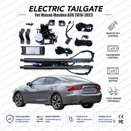 For Nissan Maxima A36 Series 2016-2023 Smart Power Tailgate Lift Kit by LiTanglee® | Smart Electric Trunk Opener with Soft Close | Fits Maxima SV, SL, SR Sport, Platinum, A36 Chassis | Dual Struts | CE Certified